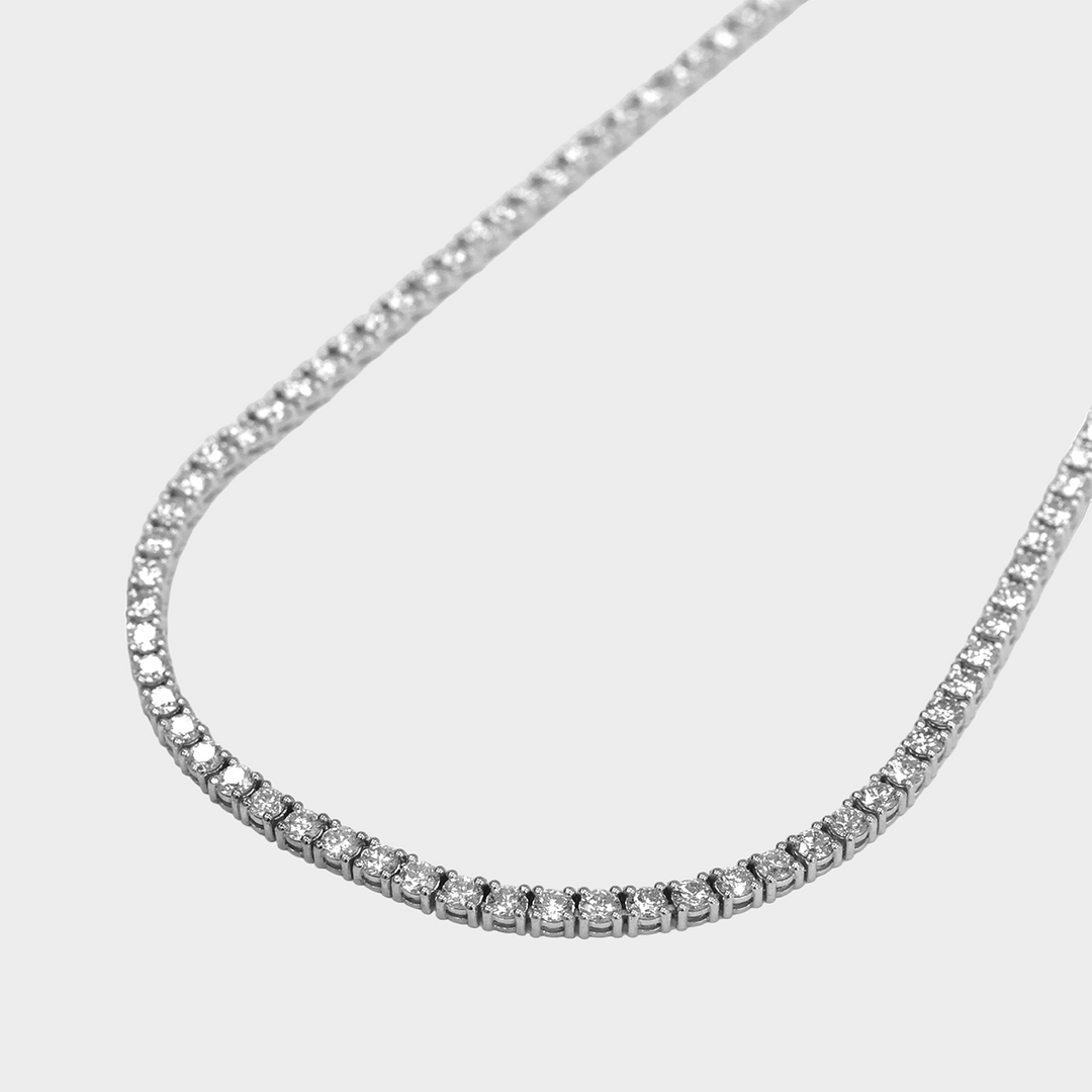 White Round Diamond Tennis Necklace in 14K White Gold