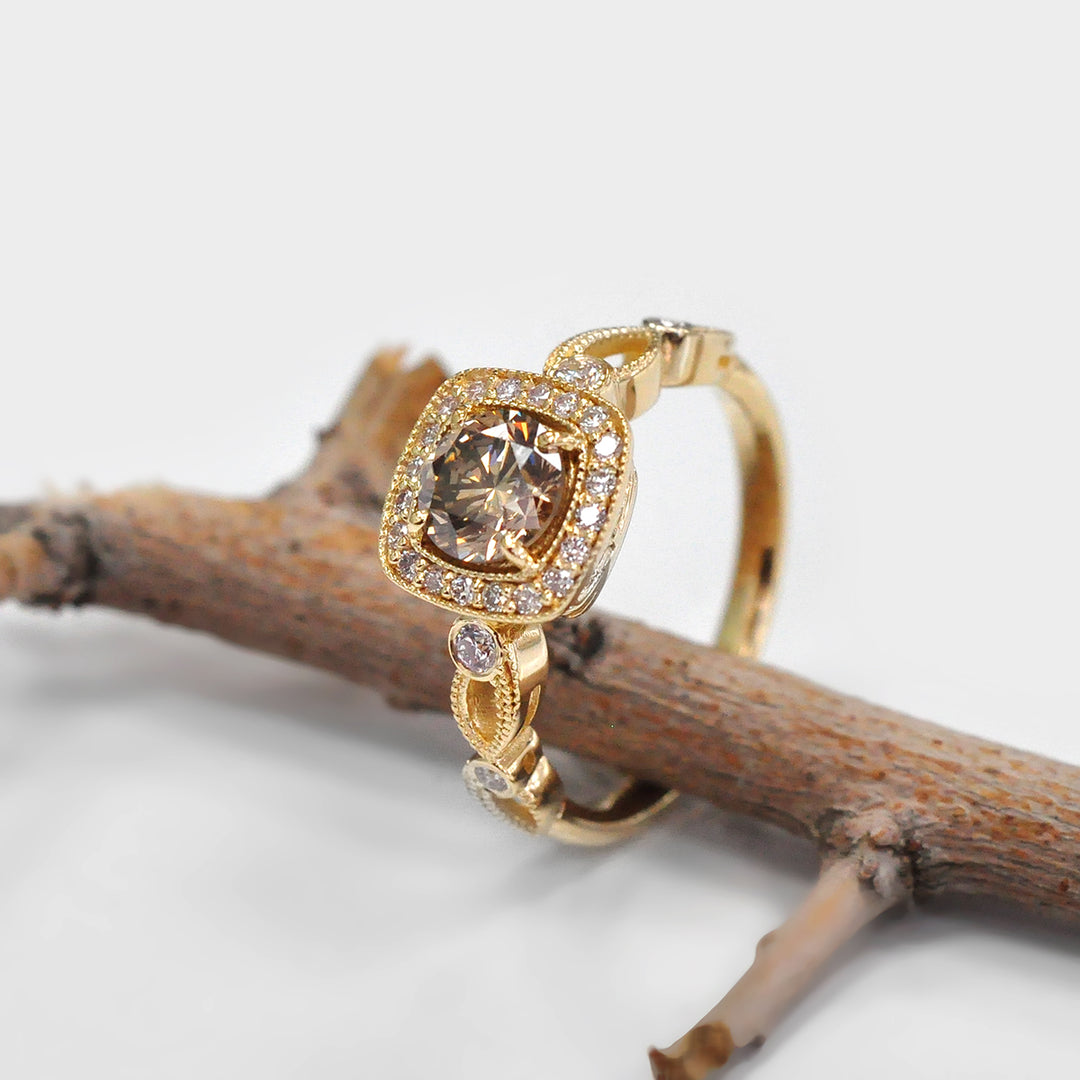 Round Fancy Halo Diamond Ring and Side Diamonds