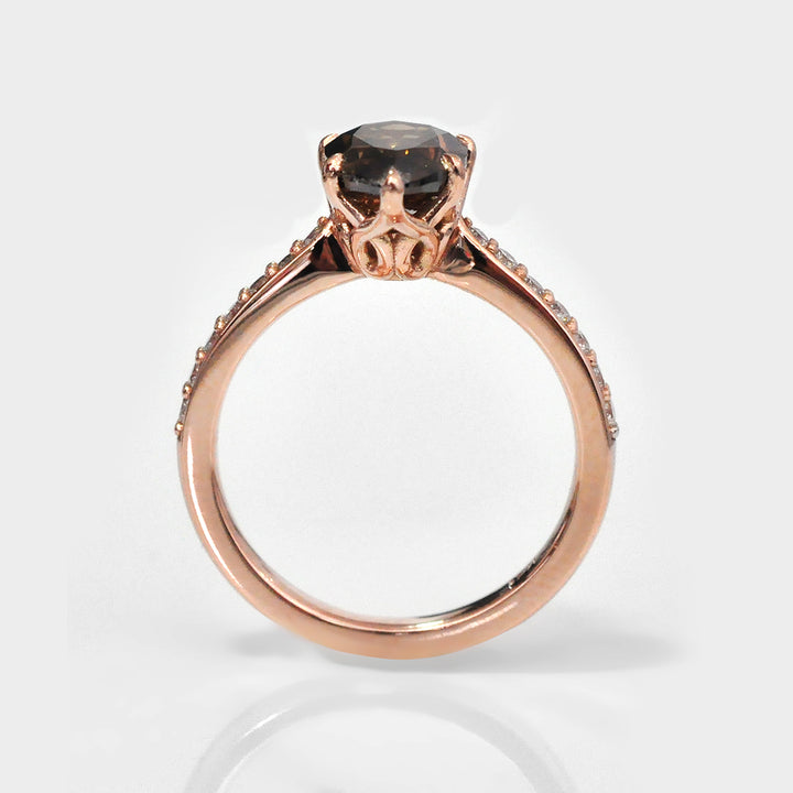 Dark brown Pear shape Diamond Ring with side diamonds