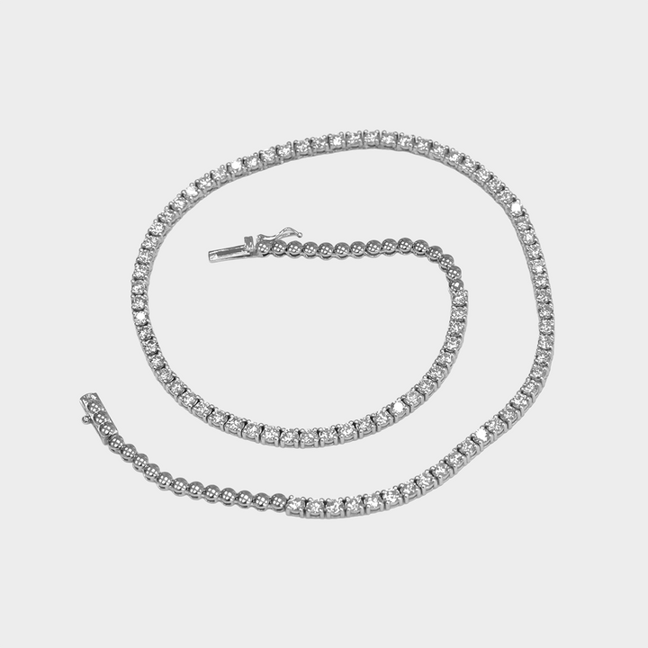 White Round Diamond Tennis Necklace in 14K White Gold