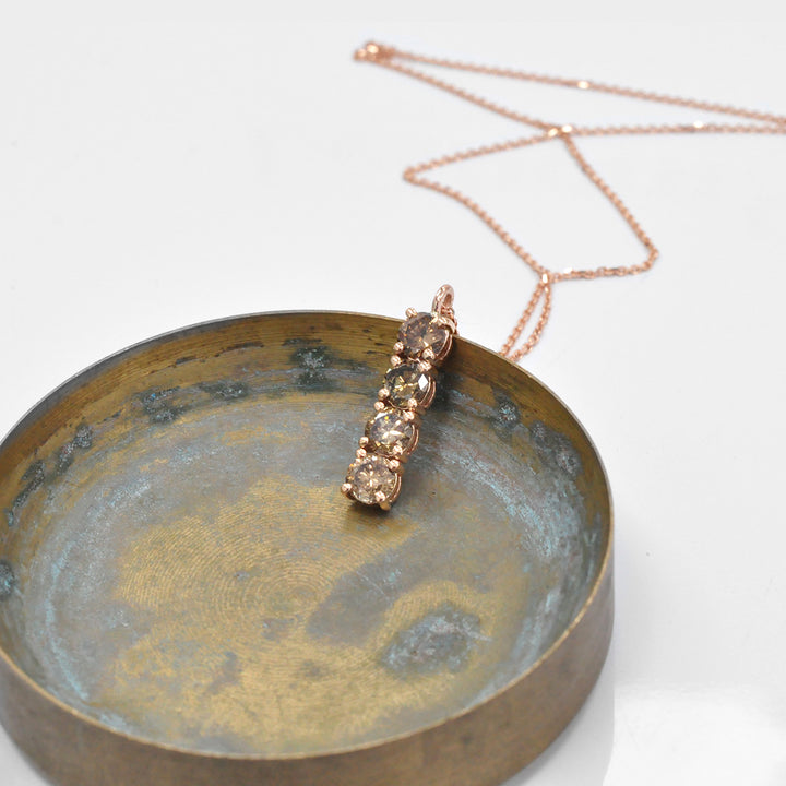 Linear Four Diamonds Pendant in Rose Gold