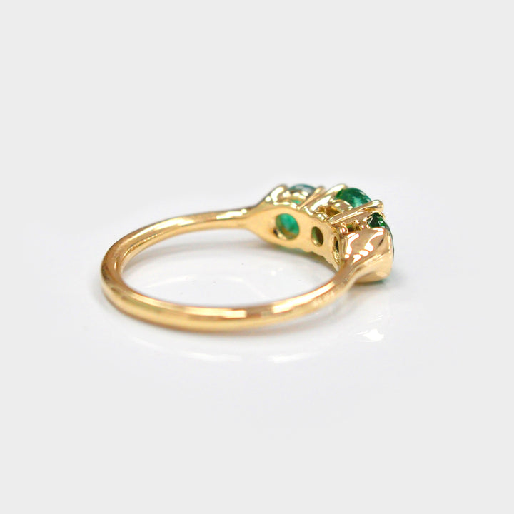 Natural Three Stones Emerald and Diamonds Ring