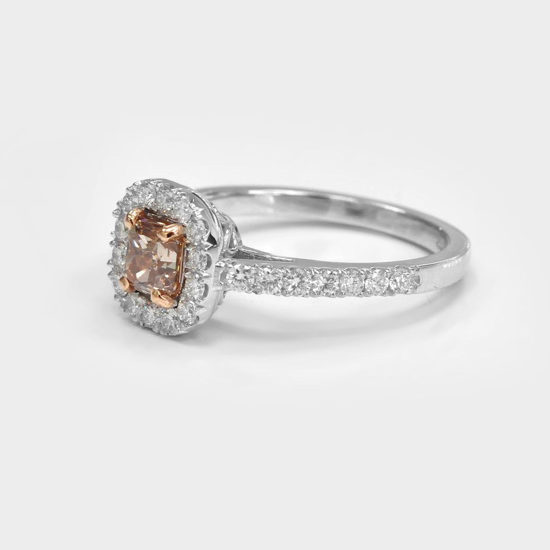 Cushion Pinkish Brown Halo Diamond Ring