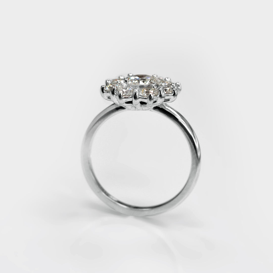 Nine White diamonds Halo Ring