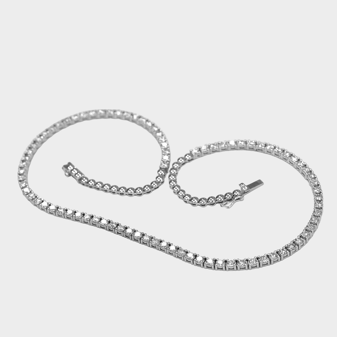 White Round Diamond Tennis Necklace in 14K White Gold