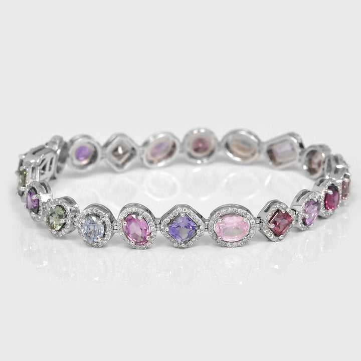 Mix Shape Sapphire &amp; Spinel Diamonds Halo Bracelet
