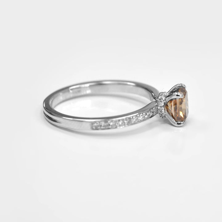 Fancy Brown Radiant Diamond and Side Diamonds Ring.