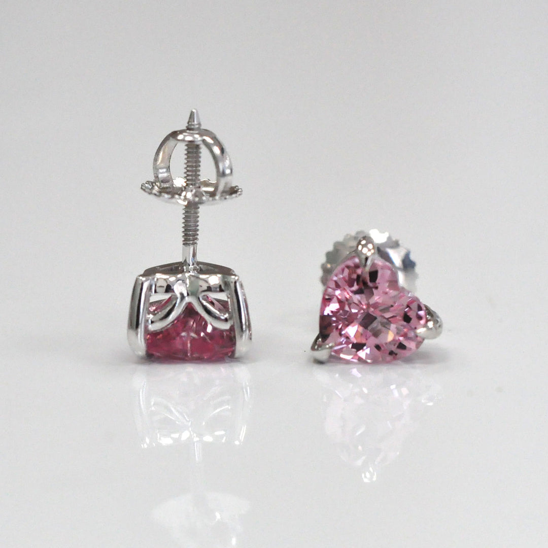 Pink Heartshape Tourmaline white gold Studs