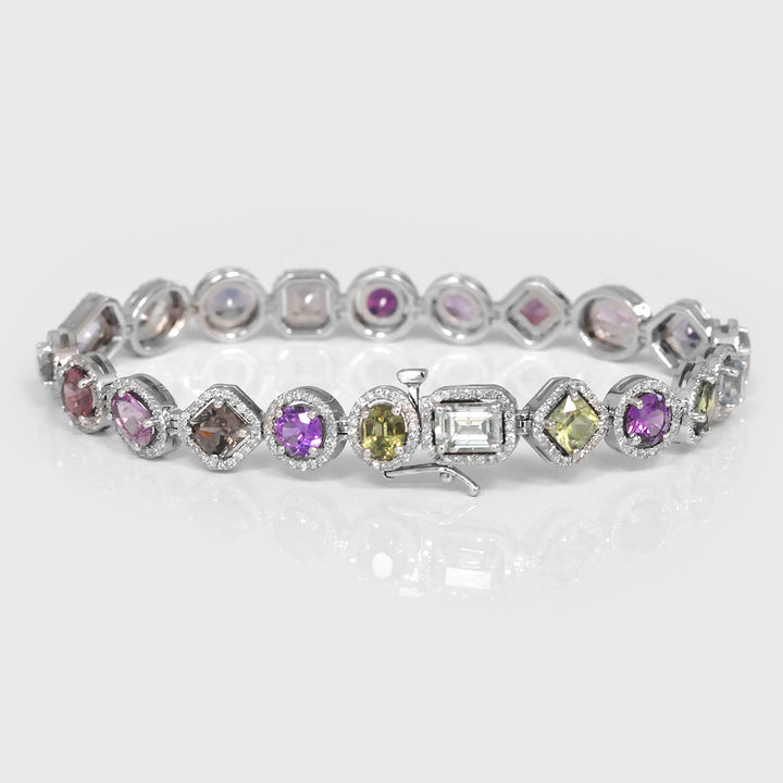 Mix Shape Sapphire &amp; Spinel Diamonds Halo Bracelet