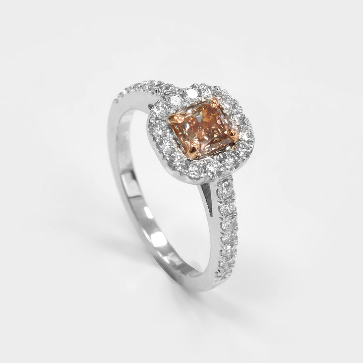 Cushion Pinkish Brown Halo Diamond Ring