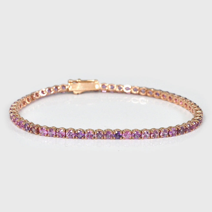 Purple and Pink Round cut Sapphire Bracelet in Rose Gold