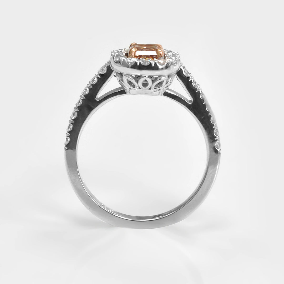 Cushion Pinkish Brown Halo Diamond Ring