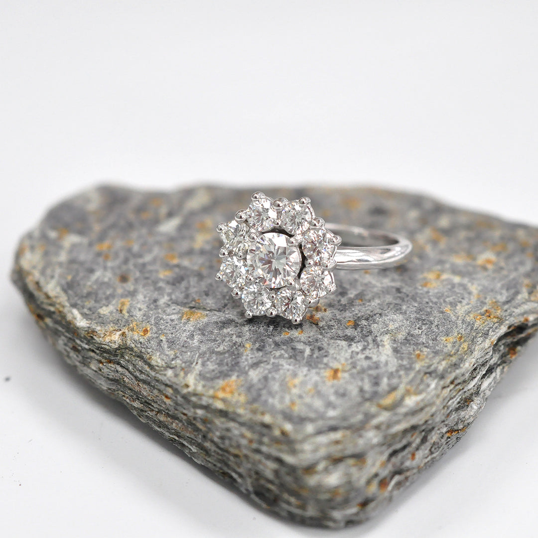 Nine White diamonds Halo Ring