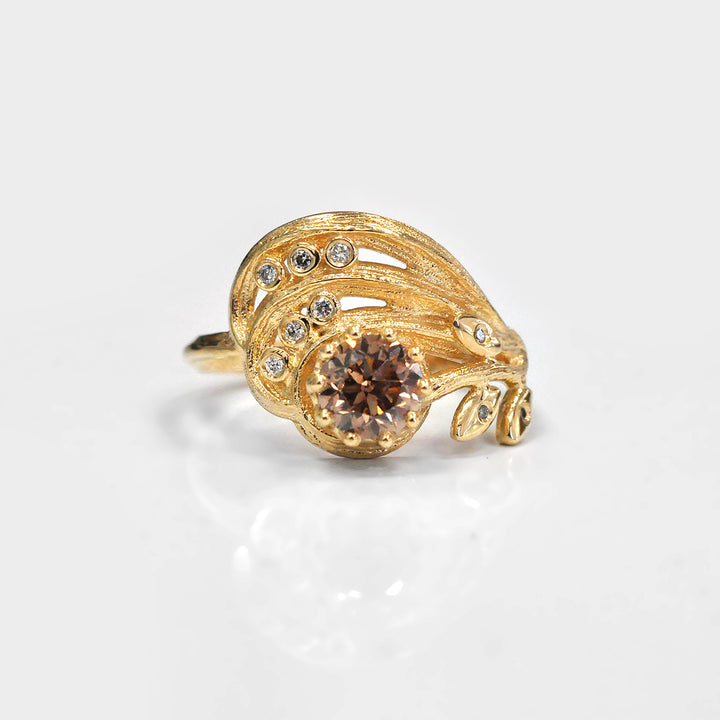 Unique Diamonds Textured Yellow Gold Ring