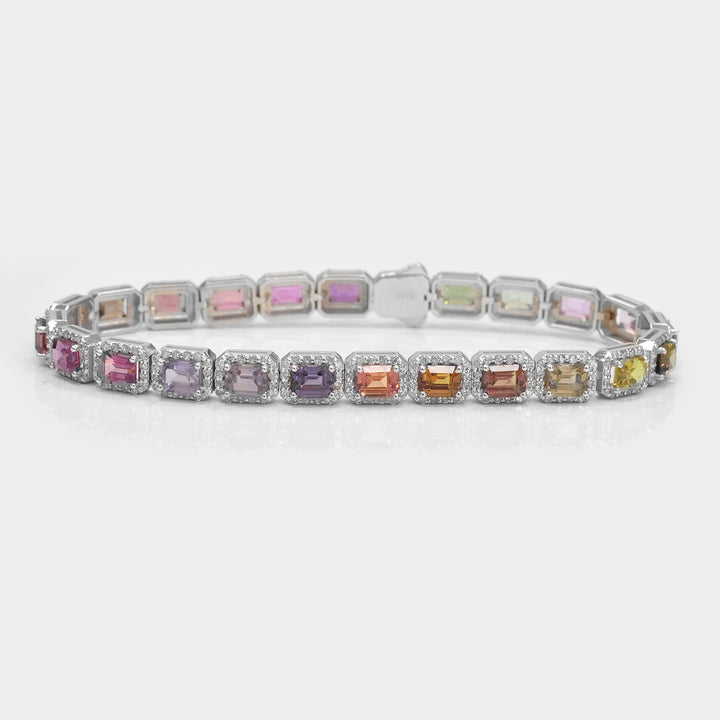 Fancy Emerald Cut Sapphire and Diamonds Halo Bracelet