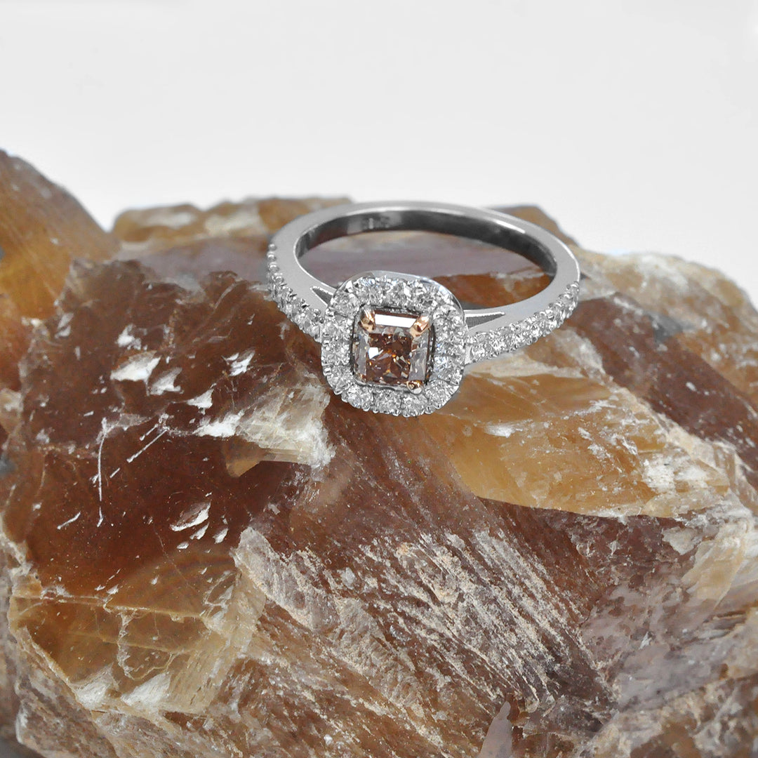 Cushion Pinkish Brown Halo Diamond Ring