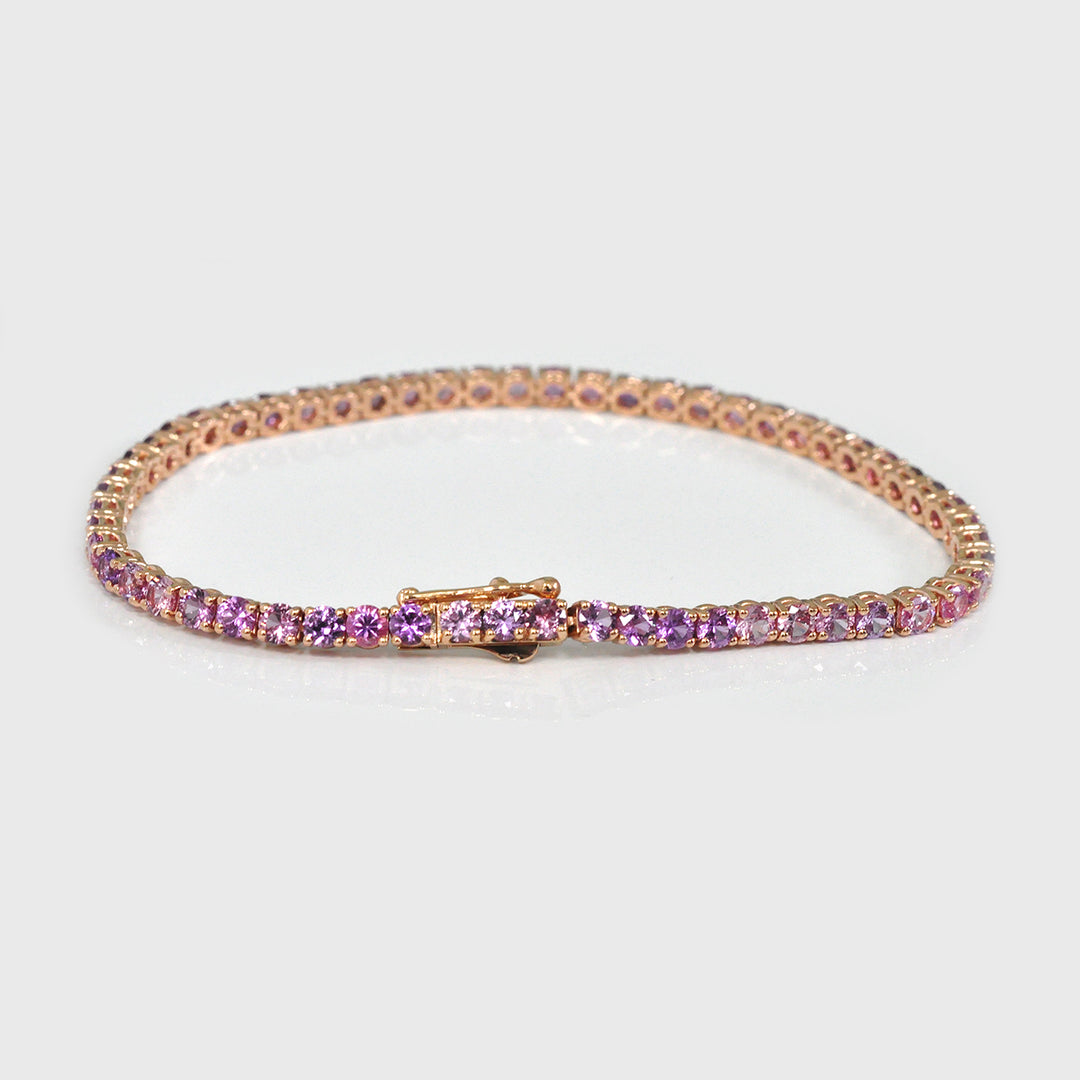 Purple and Pink Round cut Sapphire Bracelet in Rose Gold