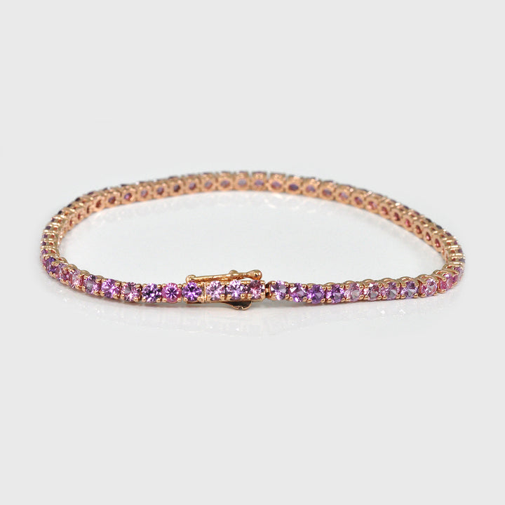 Purple and Pink Round cut Sapphire Bracelet in Rose Gold