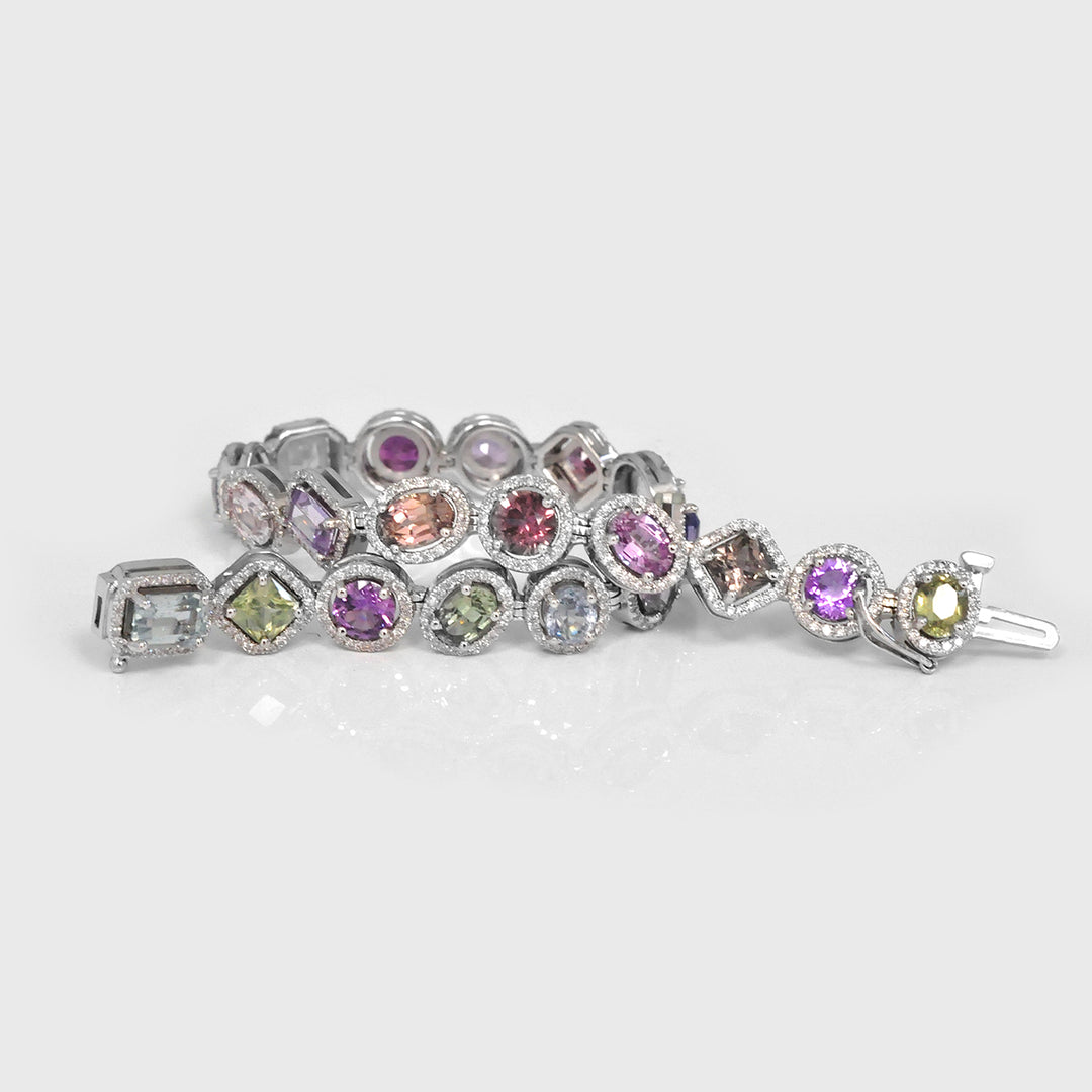 Mix Shape Sapphire &amp; Spinel Diamonds Halo Bracelet