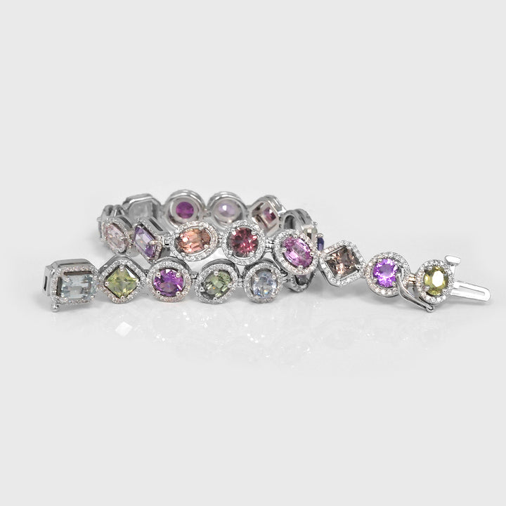 Mix Shape Sapphire &amp; Spinel Diamonds Halo Bracelet