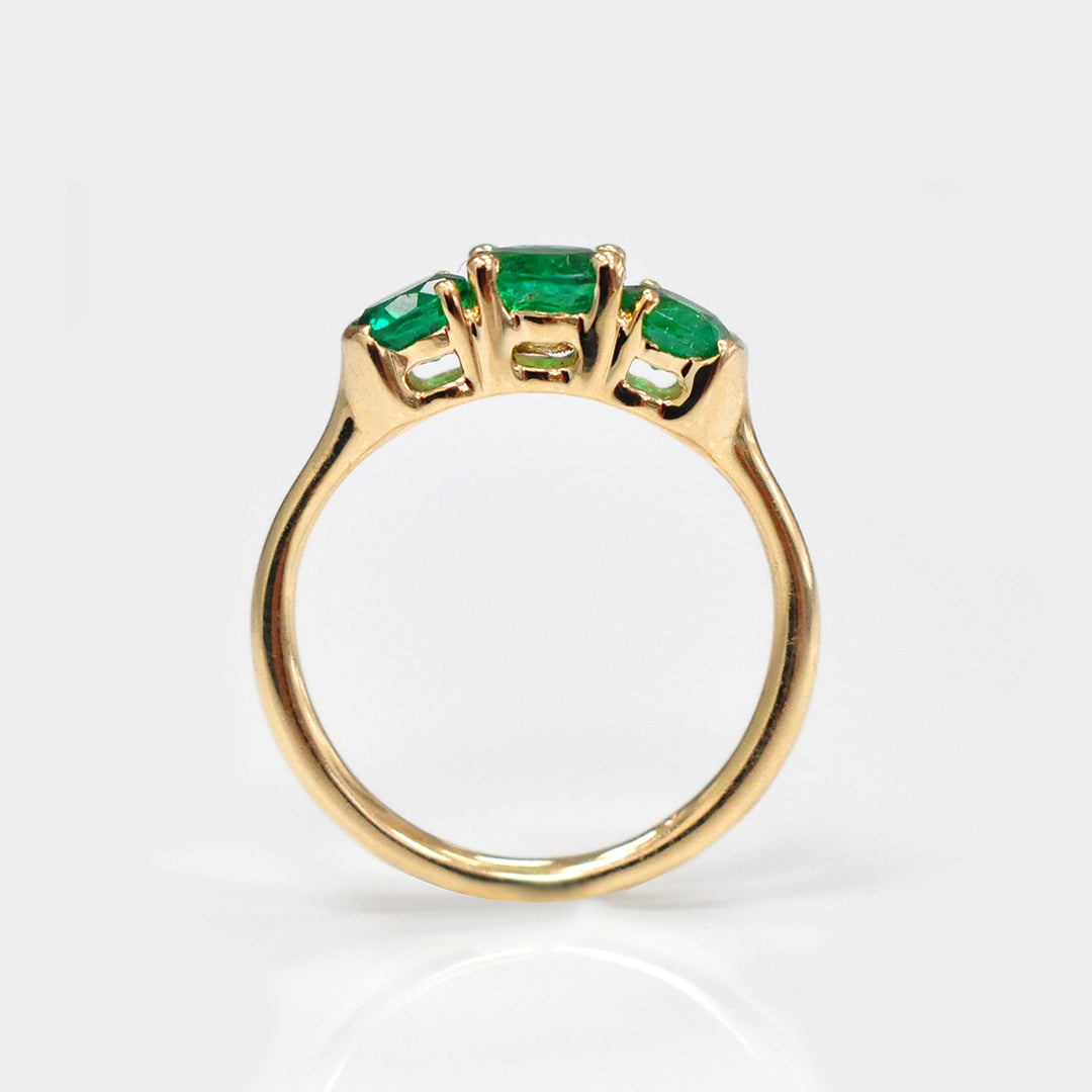 Natural Three Stones Emerald and Diamonds Ring