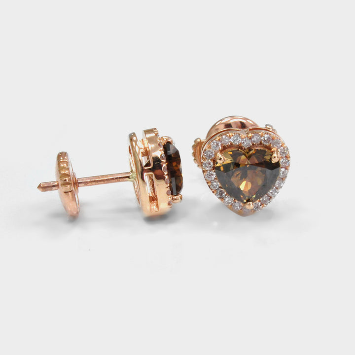 Heart Shape Fancy Brown Diamonds Halo Earrings