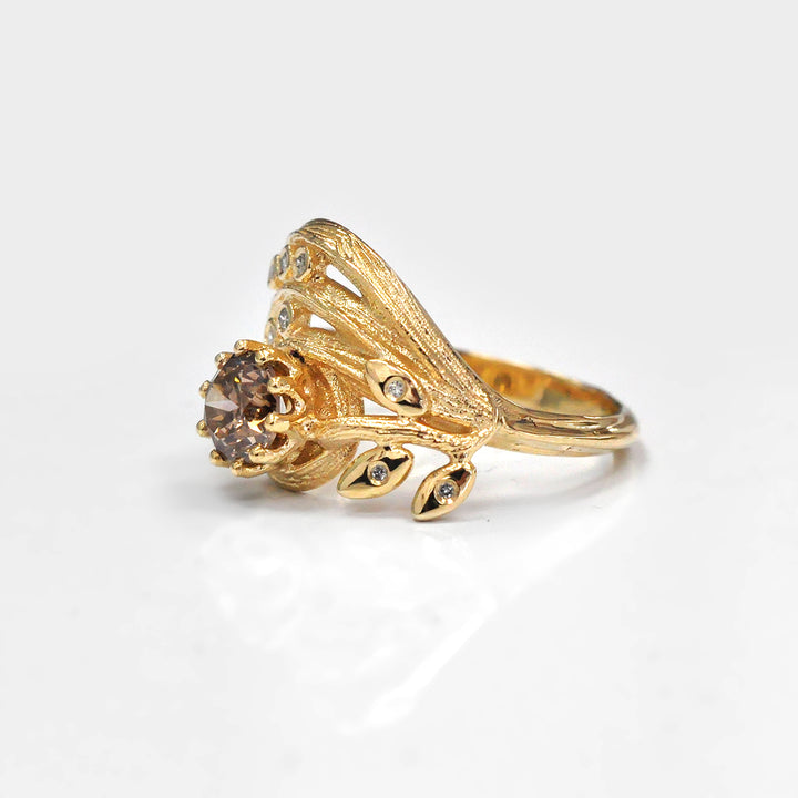 Unique Diamonds Textured Yellow Gold Ring