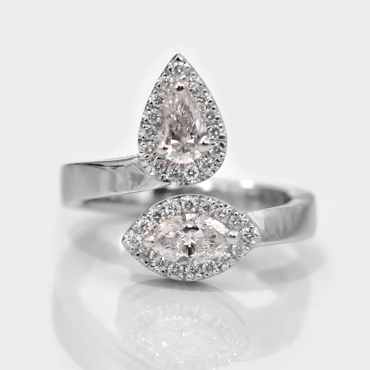 Pear &amp; marquise diamonds halo twin ring