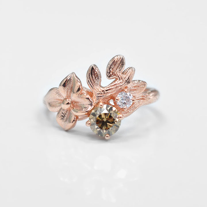 Fancy Brown Diamond Floral Ring in rose gold