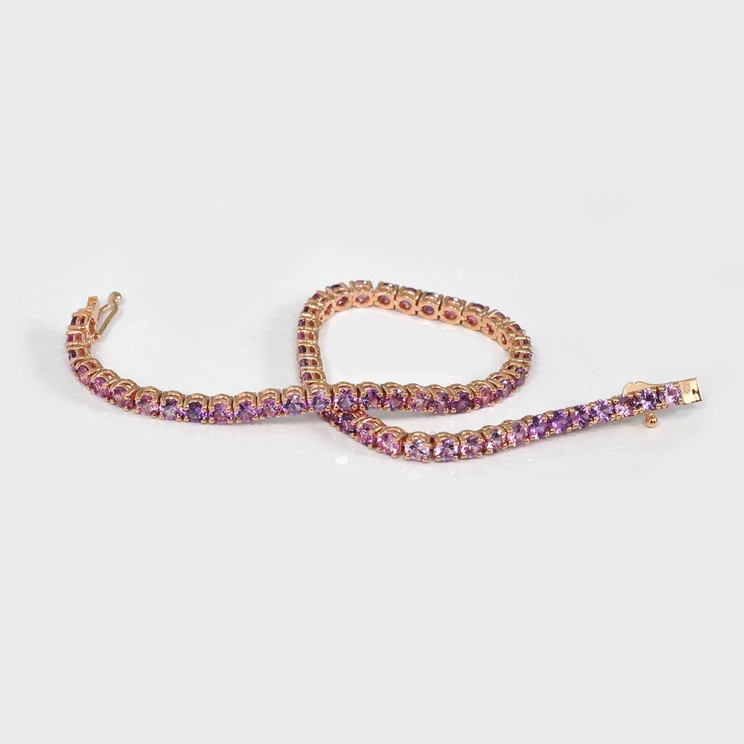 Purple and Pink Round cut Sapphire Bracelet in Rose Gold