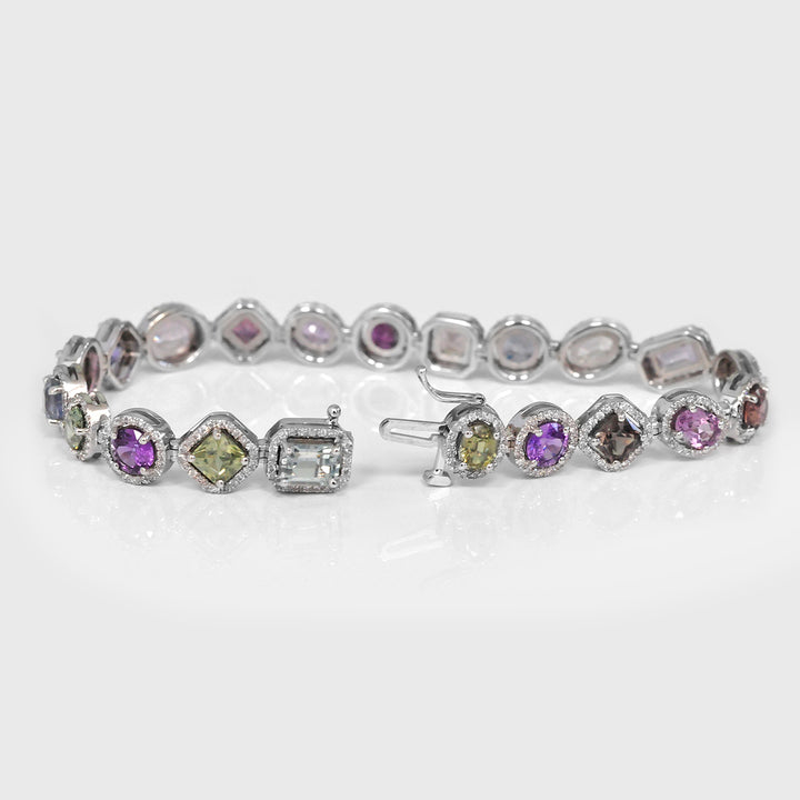 Mix Shape Sapphire &amp; Spinel Diamonds Halo Bracelet