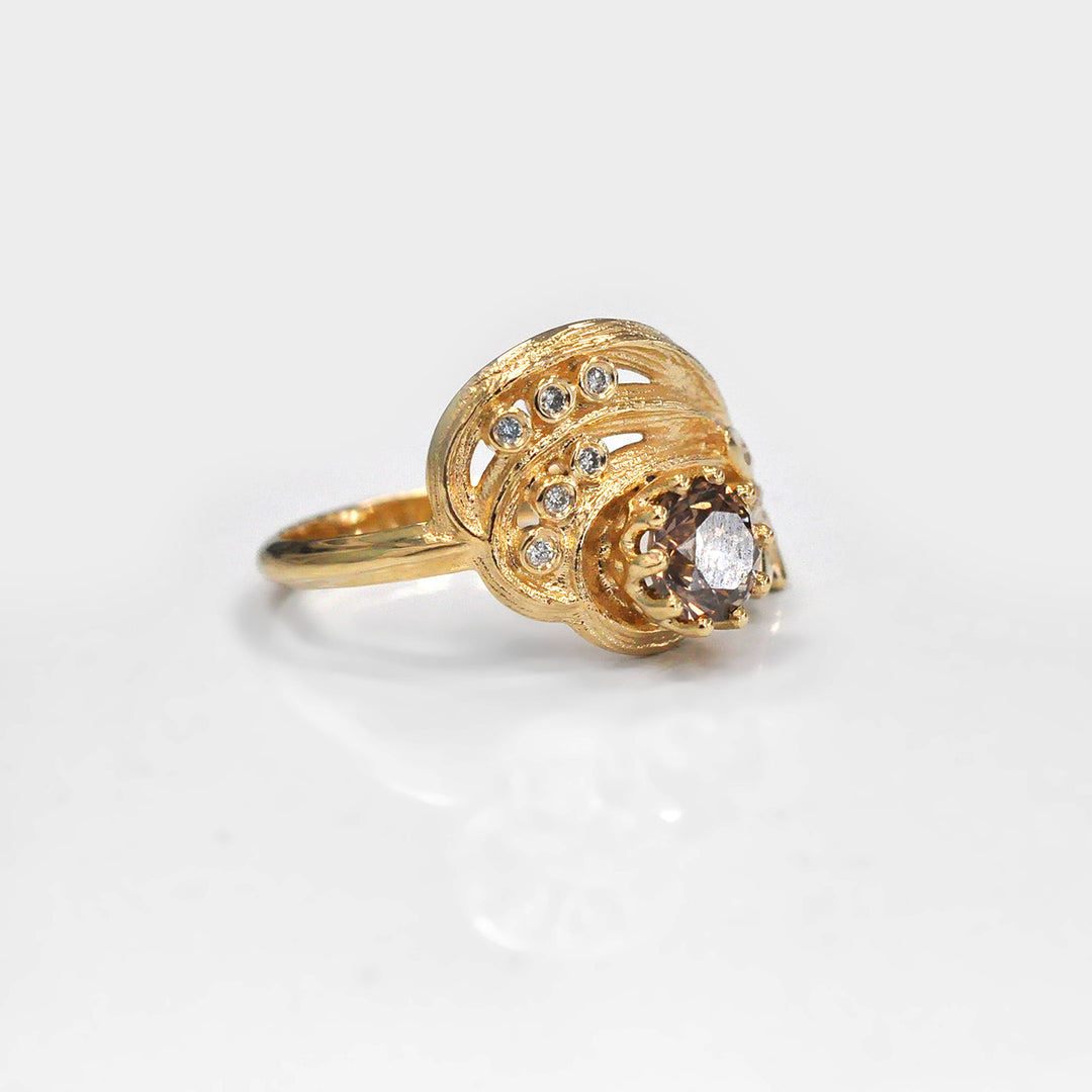 Unique Diamonds Textured Yellow Gold Ring
