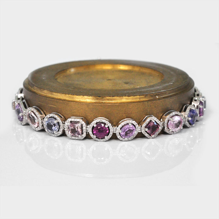 Mix Shape Sapphire &amp; Spinel Diamonds Halo Bracelet