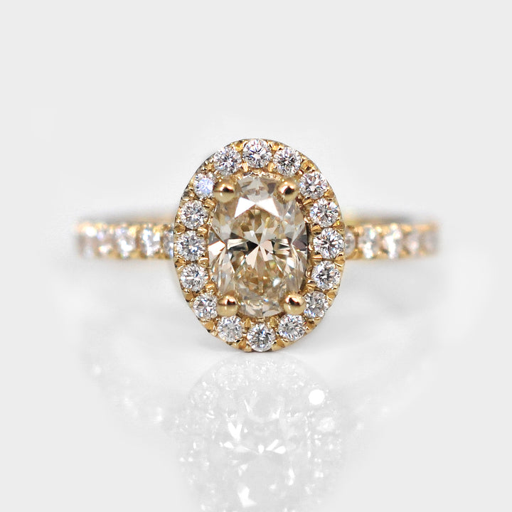 Oval Cut Fancy Yellow Diamond Halo Ring