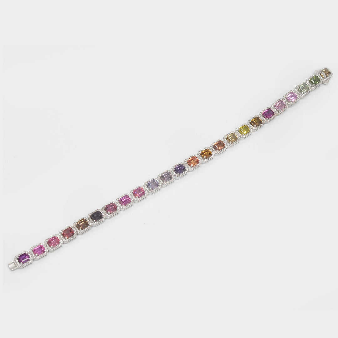 Fancy Emerald Cut Sapphire and Diamonds Halo Bracelet