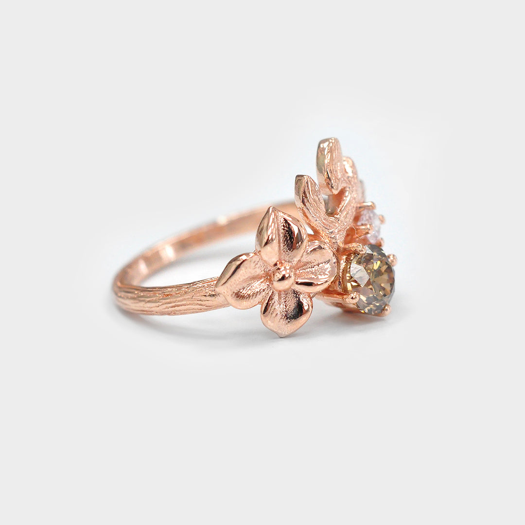 Fancy Brown Diamond Floral Ring in rose gold