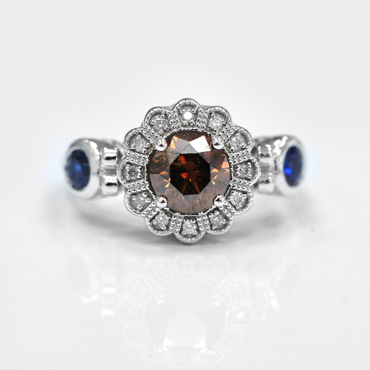 Fancy Diamond and Blue Sapphires Vintage Style Ring