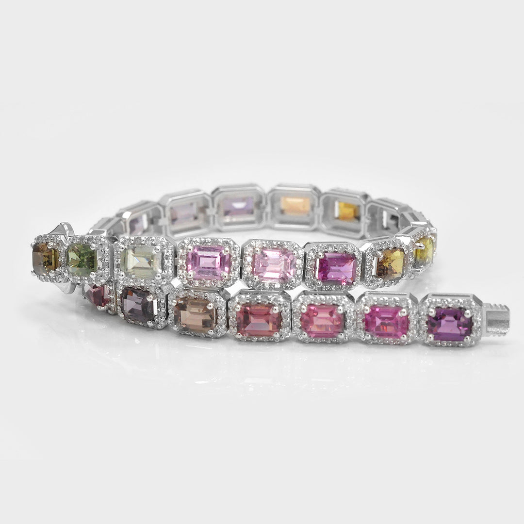 Fancy Emerald Cut Sapphire and Diamonds Halo Bracelet