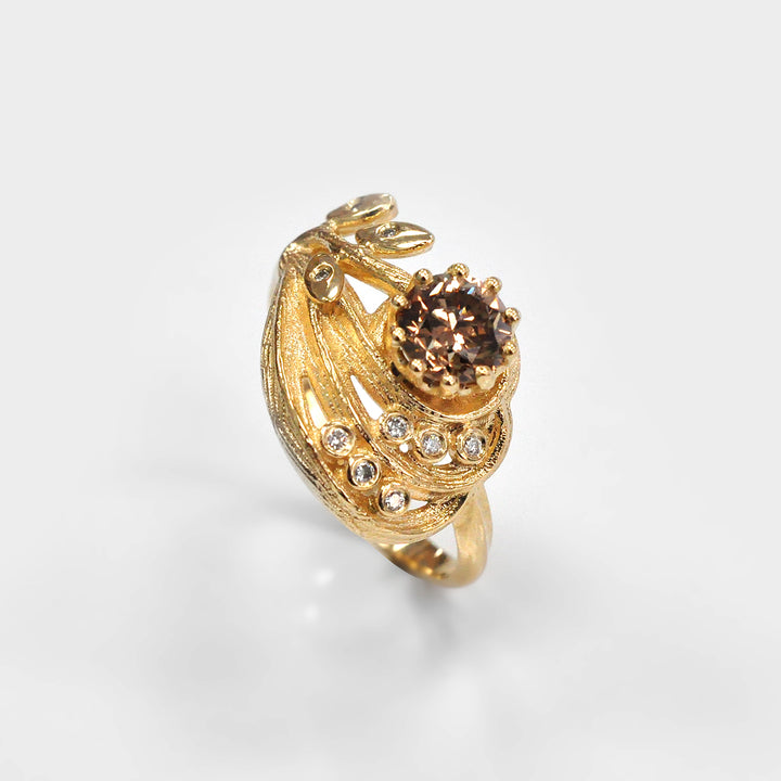 Unique Diamonds Textured Yellow Gold Ring