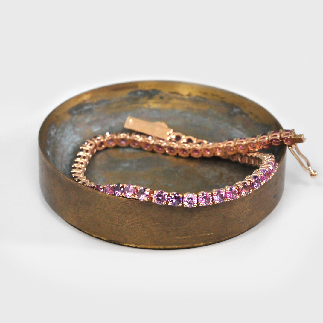 Purple and Pink Round cut Sapphire Bracelet in Rose Gold