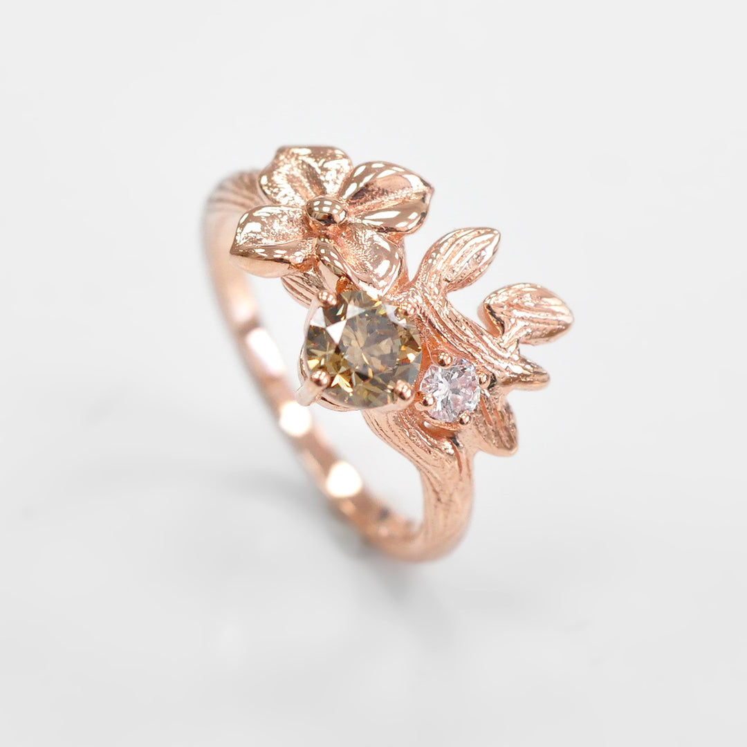 Fancy Brown Diamond Floral Ring in rose gold
