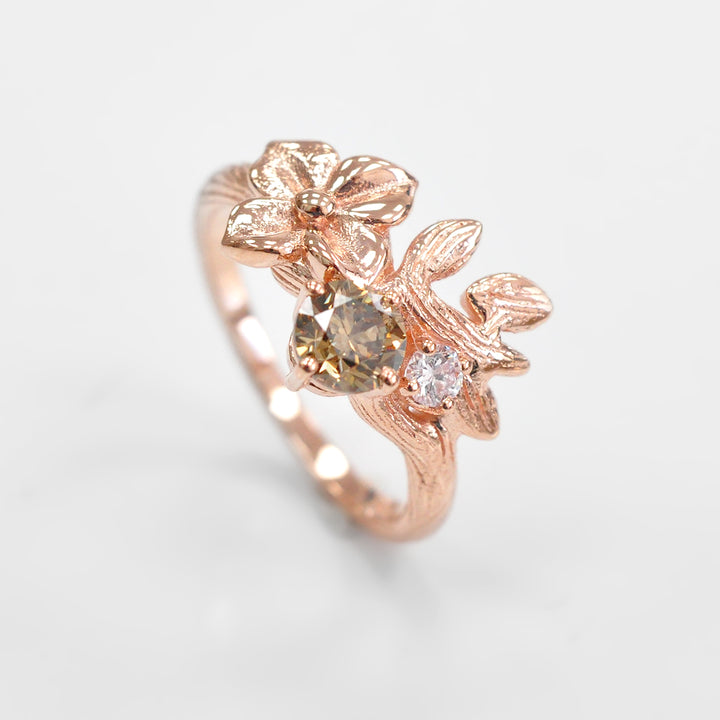 Fancy Brown Diamond Floral Ring in rose gold
