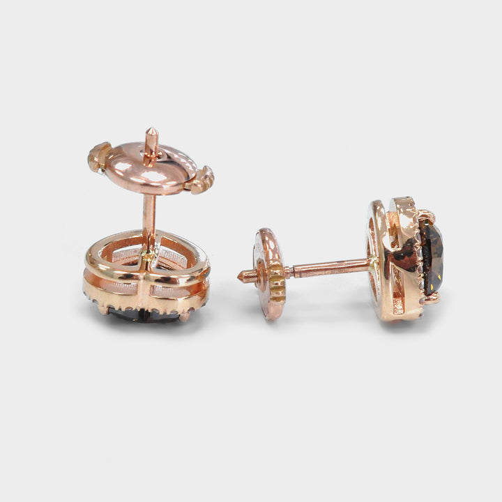 Heart Shape Fancy Brown Diamonds Halo Earrings