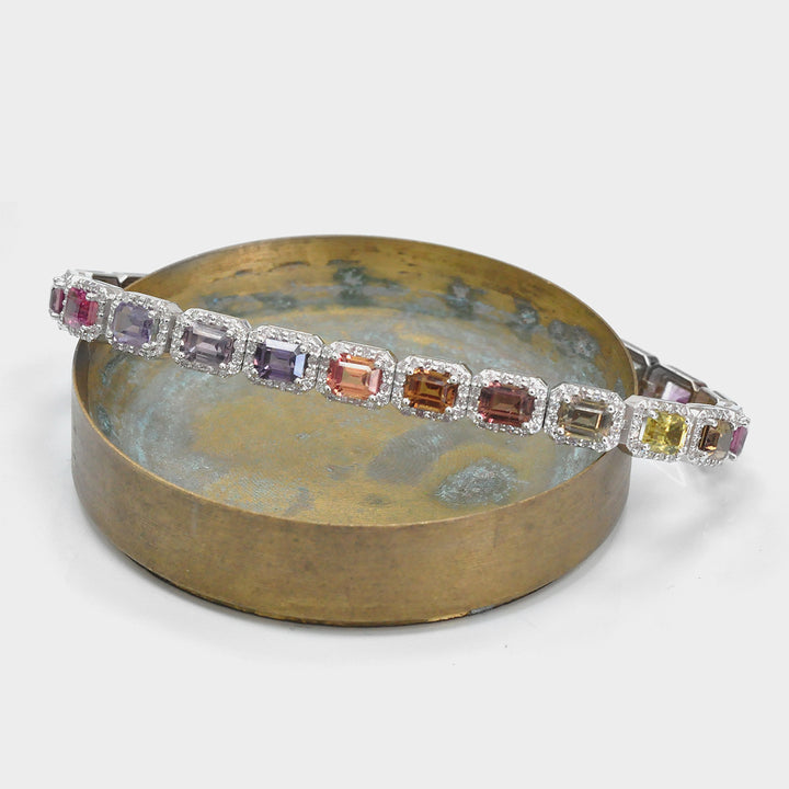Fancy Emerald Cut Sapphire and Diamonds Halo Bracelet