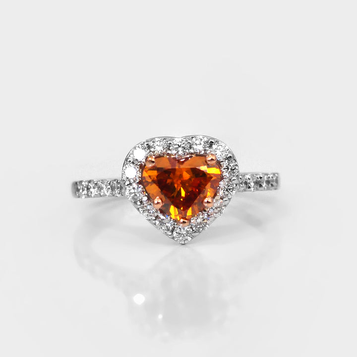 Orange Heart Shape Diamond and White Diamonds Halo Ring
