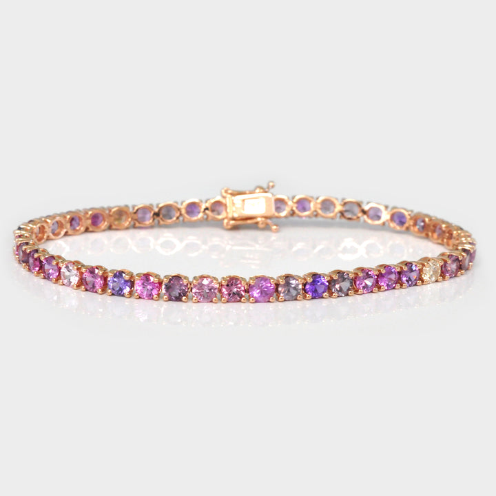 Round Rose Gold Pink &amp; Purple Sapphire Bracelet