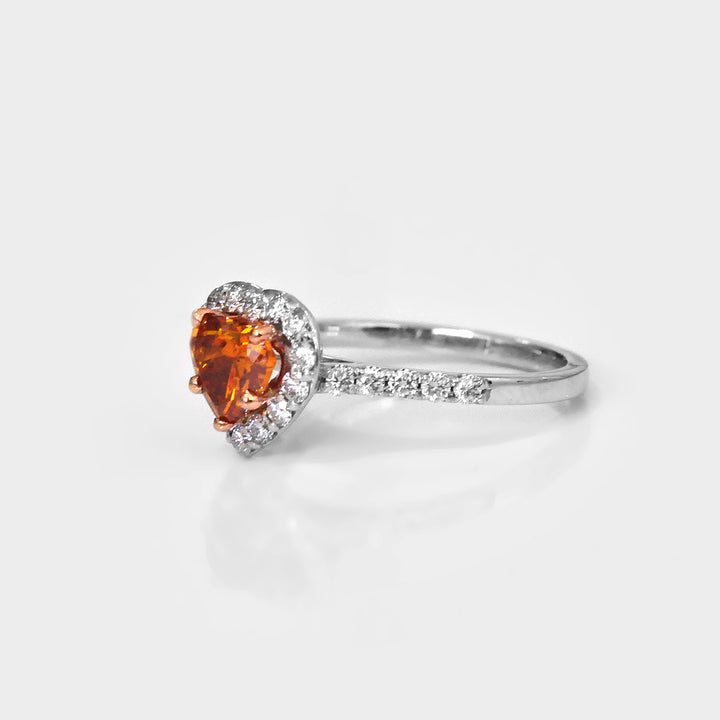 Orange Heart Shape Diamond and White Diamonds Halo Ring