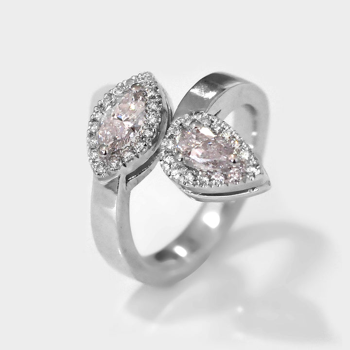 Pear &amp; marquise diamonds halo twin ring