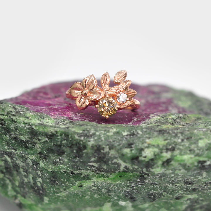 Fancy Brown Diamond Floral Ring in rose gold