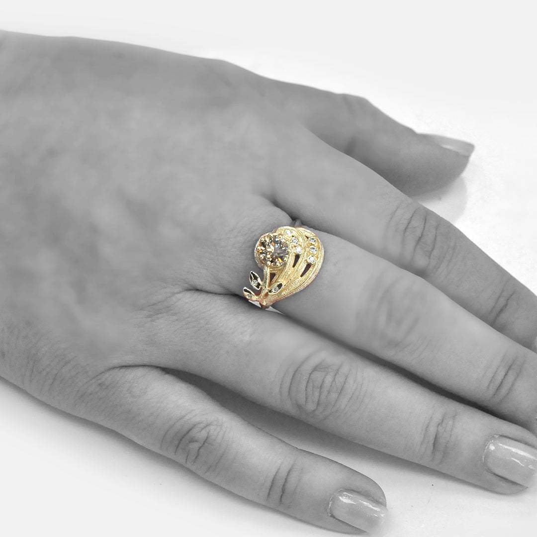 Unique Diamonds Textured Yellow Gold Ring